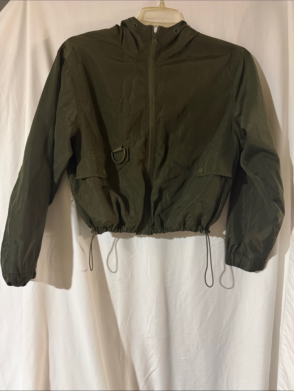 Olive Green Hooded Bomber Jacket - Lightweight Windbreaker
